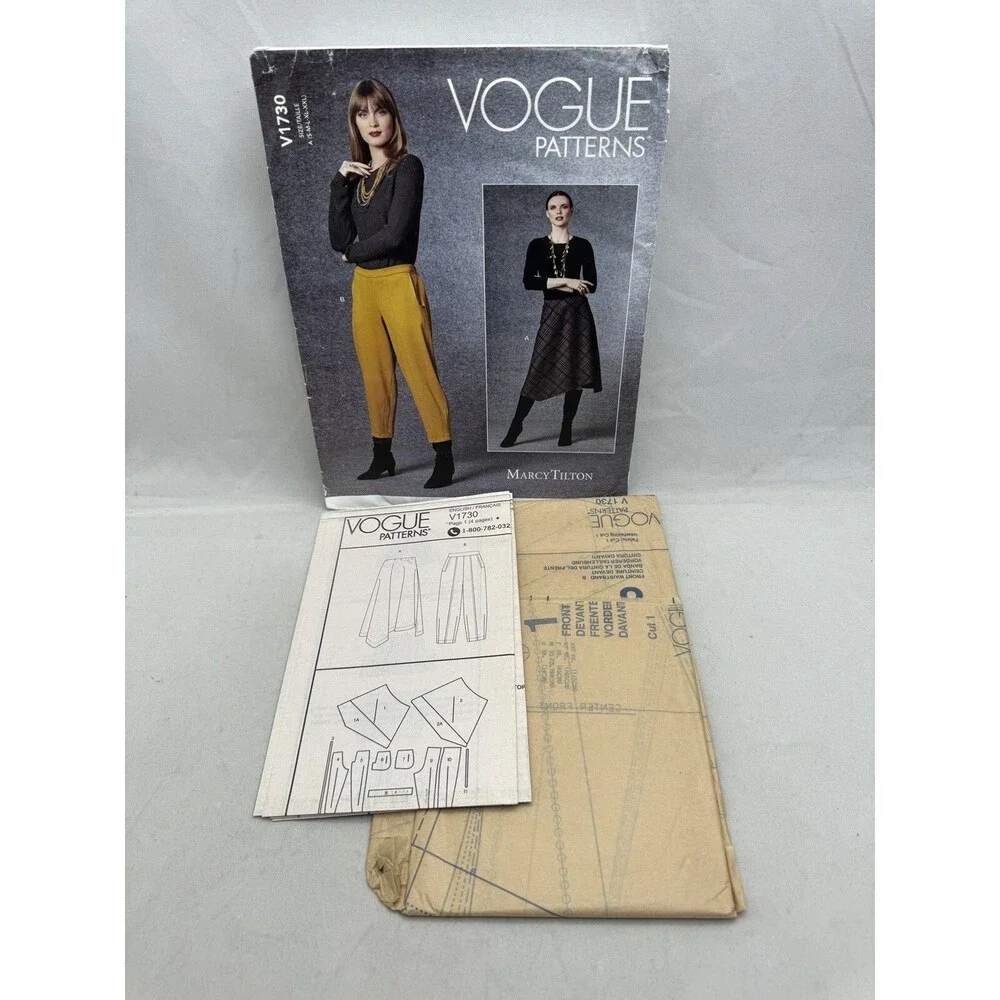 Vogue V1730 Marcu Tilton Bias Skirt Asymmetric Hem Cropped Pants Sizes S to XXL